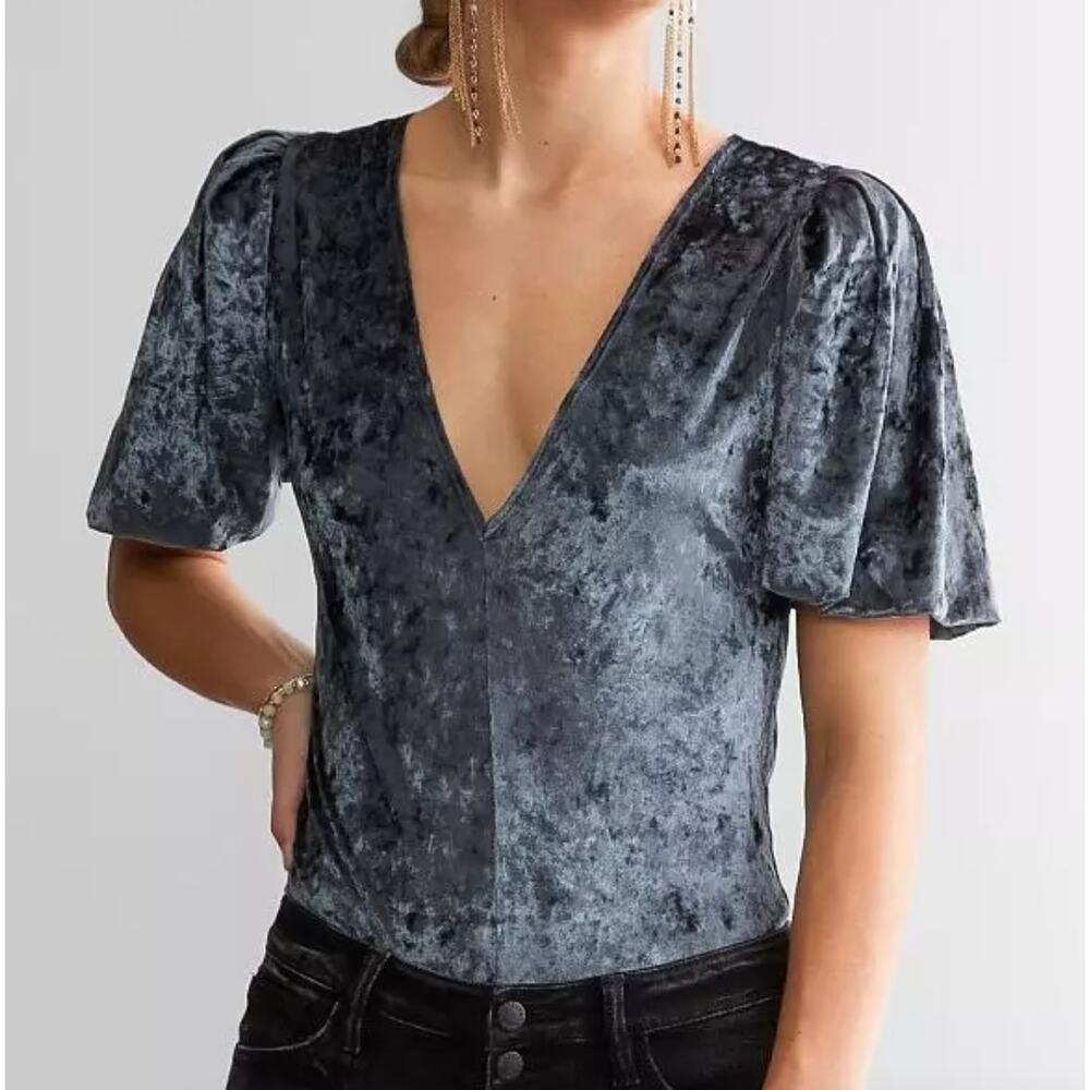 Free People Intimately Don't You Wish Velvet Velour Bodysuit | Sz XS, Gray New